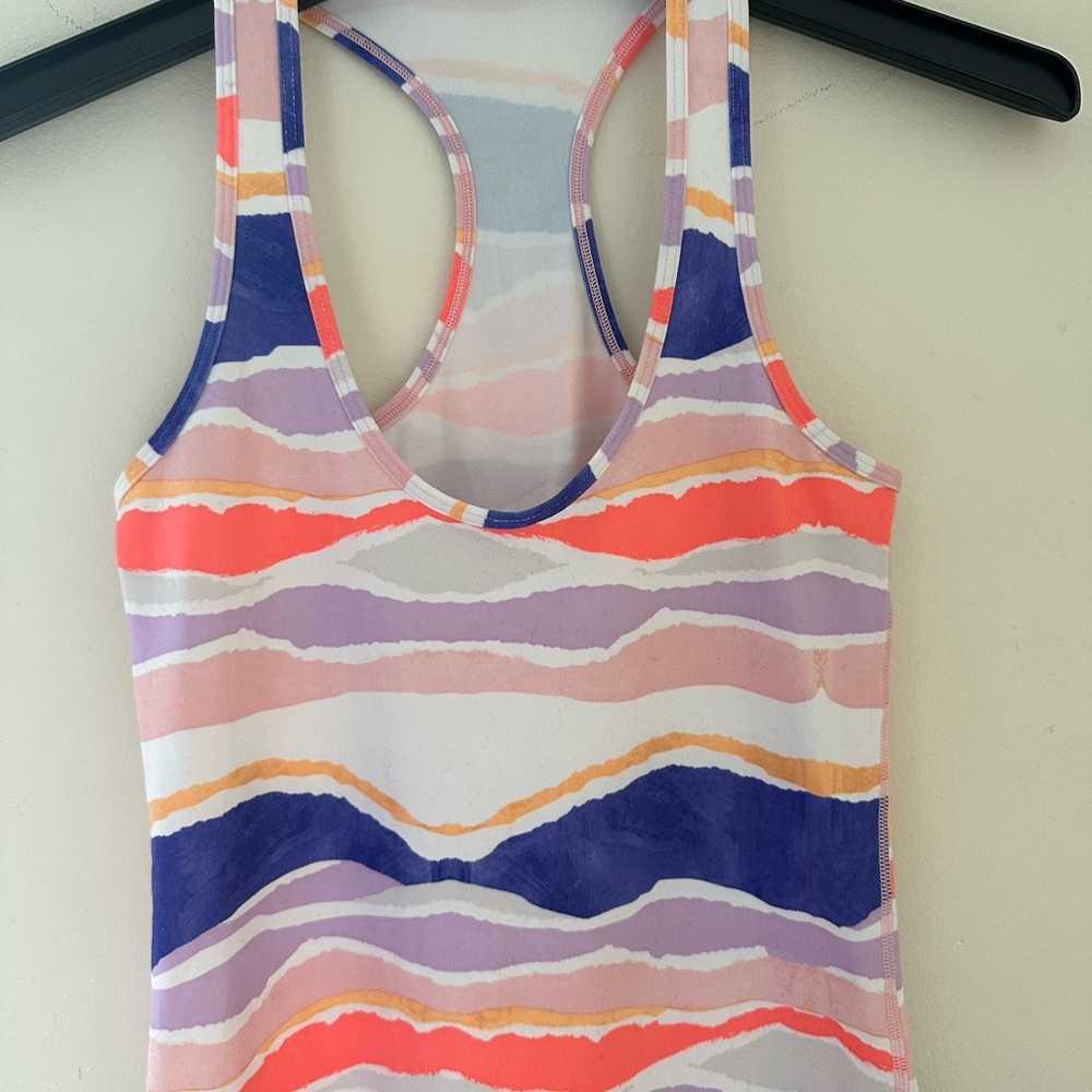 Lululemon Cool Racerback Tank Top Bleacher Stripe White Iris Flower Workout